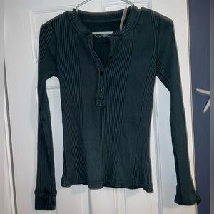 aerie dark green long sleeve ribbed top